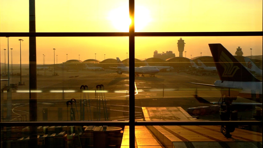 a view out the window of an airport terminal