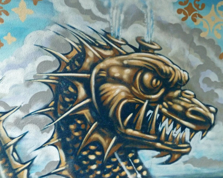 a picture with a dragon painted on the side of it