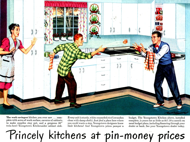 an illustration of a man and woman in a kitchen