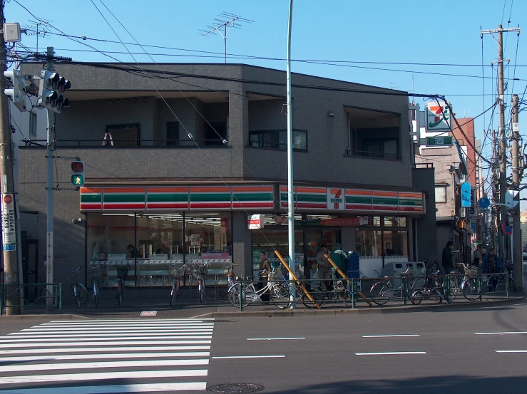 a street corner with two buildings on it