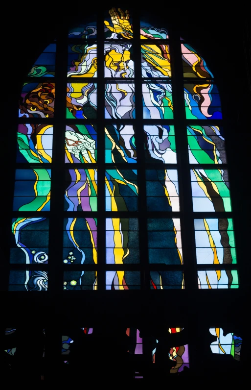 a stained glass window in a building