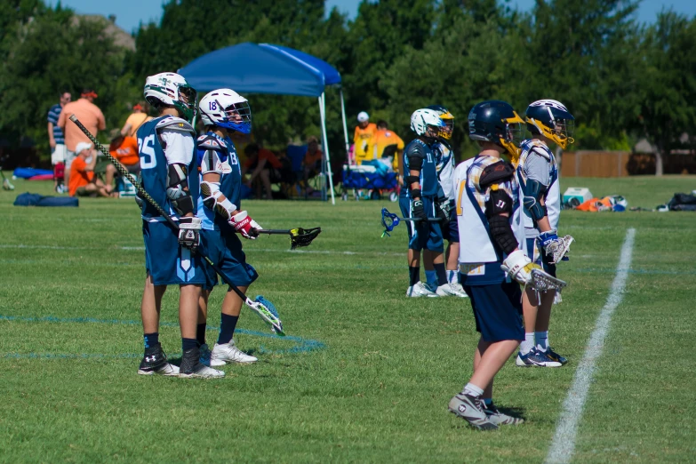 a group of people wearing lacrosse uniforms on a field