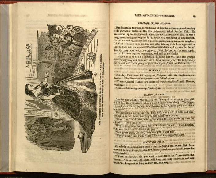 an old book with illustrations and an opened page