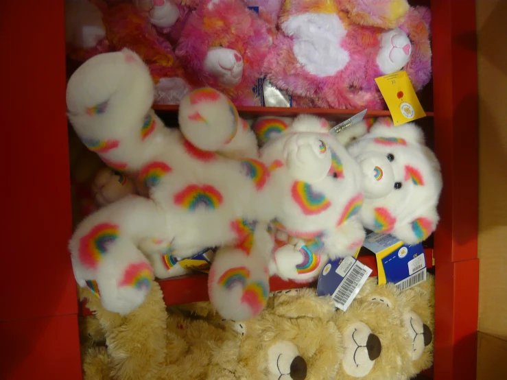 many teddy bears in a toy display box