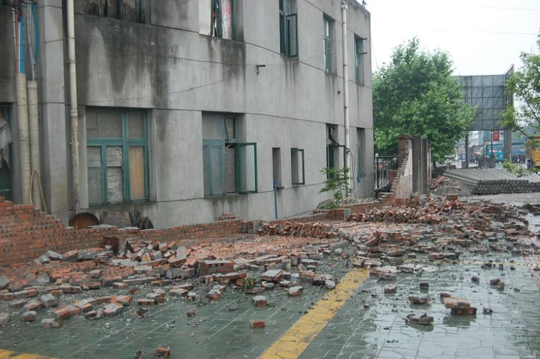 a brick building has been torn down and knocked