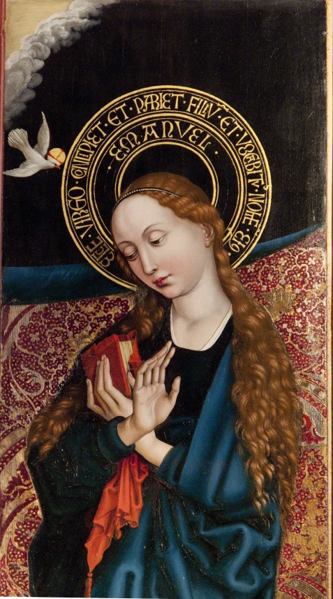 a painting with a dove in it that appears to be on display