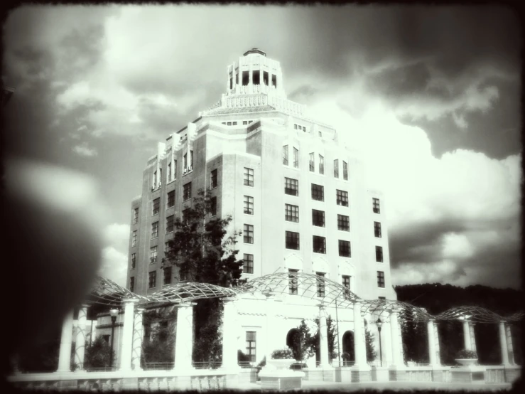 black and white pograph of a large building