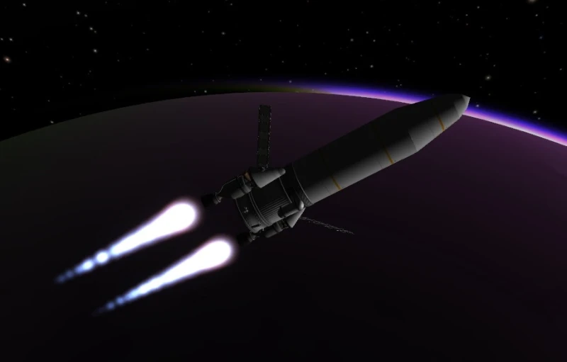 an animation of a satellite ship flying in space