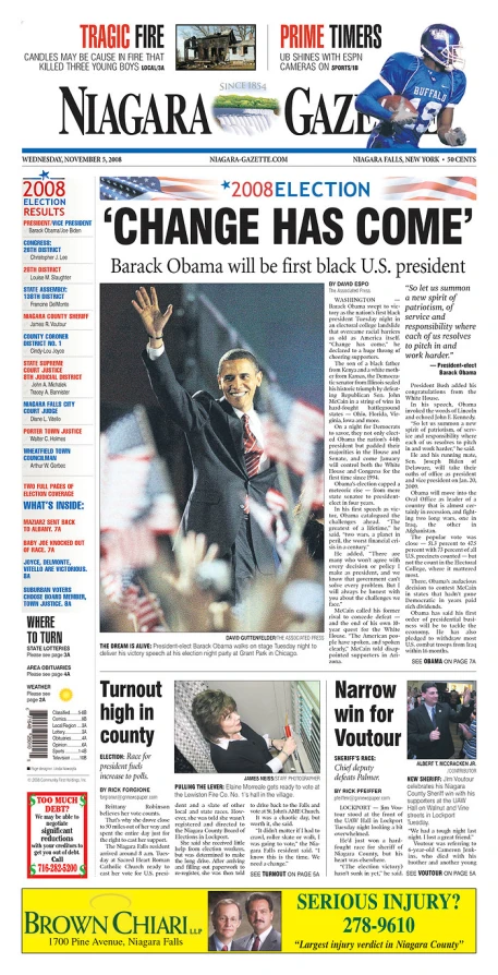 the front page of the news paper with the cover of obama's election campaign
