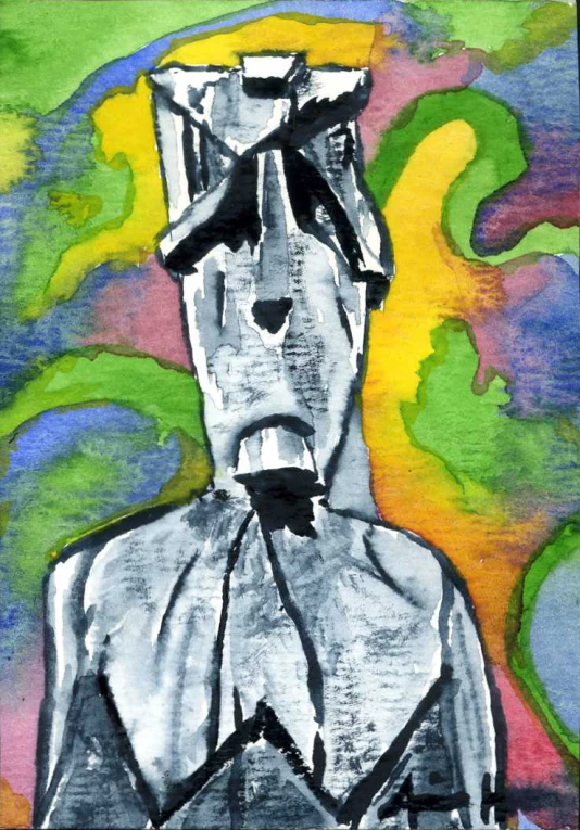 a mixed media art project shows a man in an abstract space