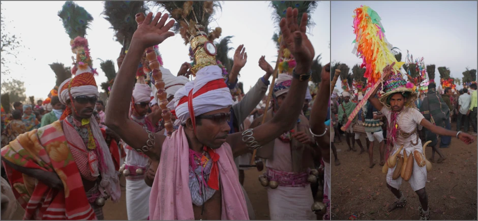 three pictures with people at a festival and hands in the air