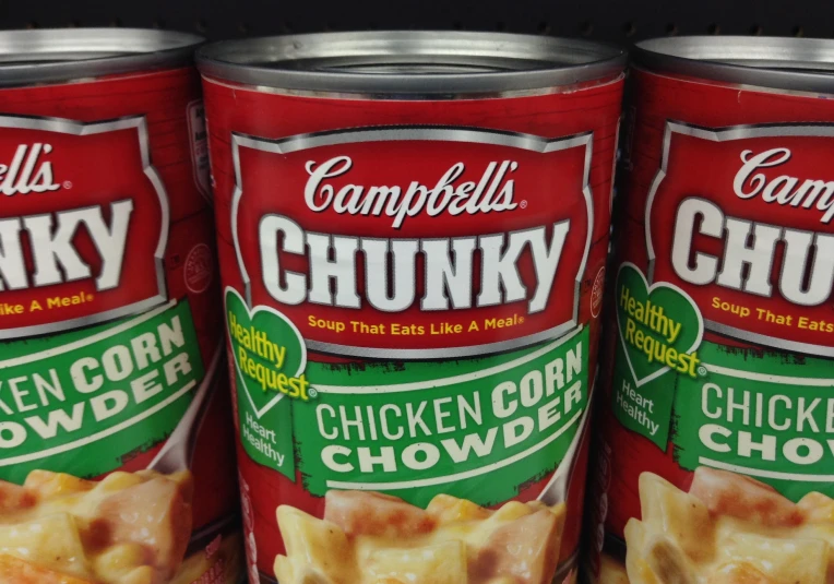 several cans of campbells chunk chicken chowder soup