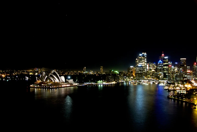 sydney city skyline at night seen from across the bay