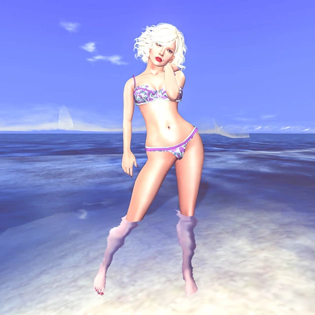 a rendering of a girl in pink lingerie on the beach