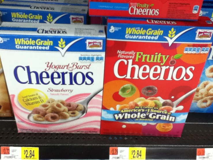 cereal boxes on display in a store