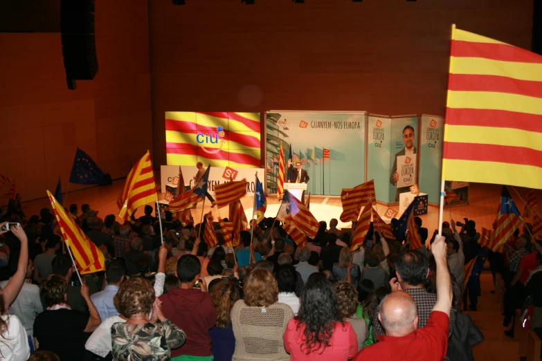 the large crowd is celeting with flags at the event