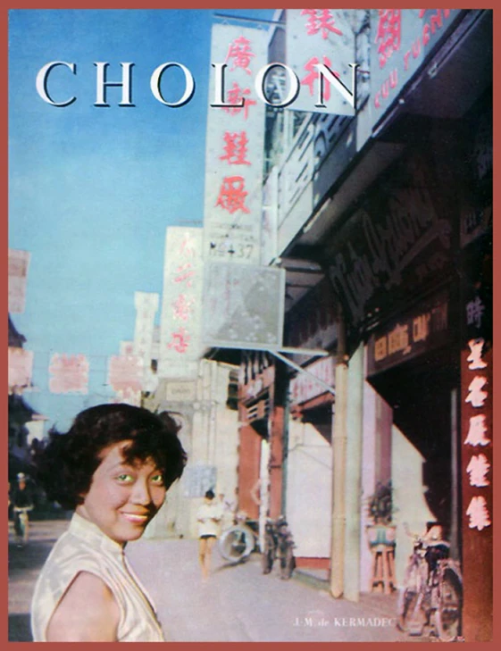 an asian poster of a woman standing outside