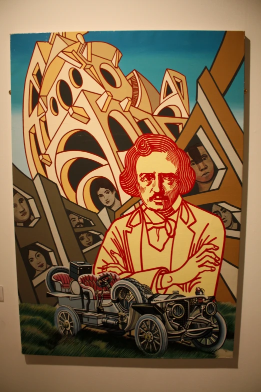 this is an image of a mural of a man on a car
