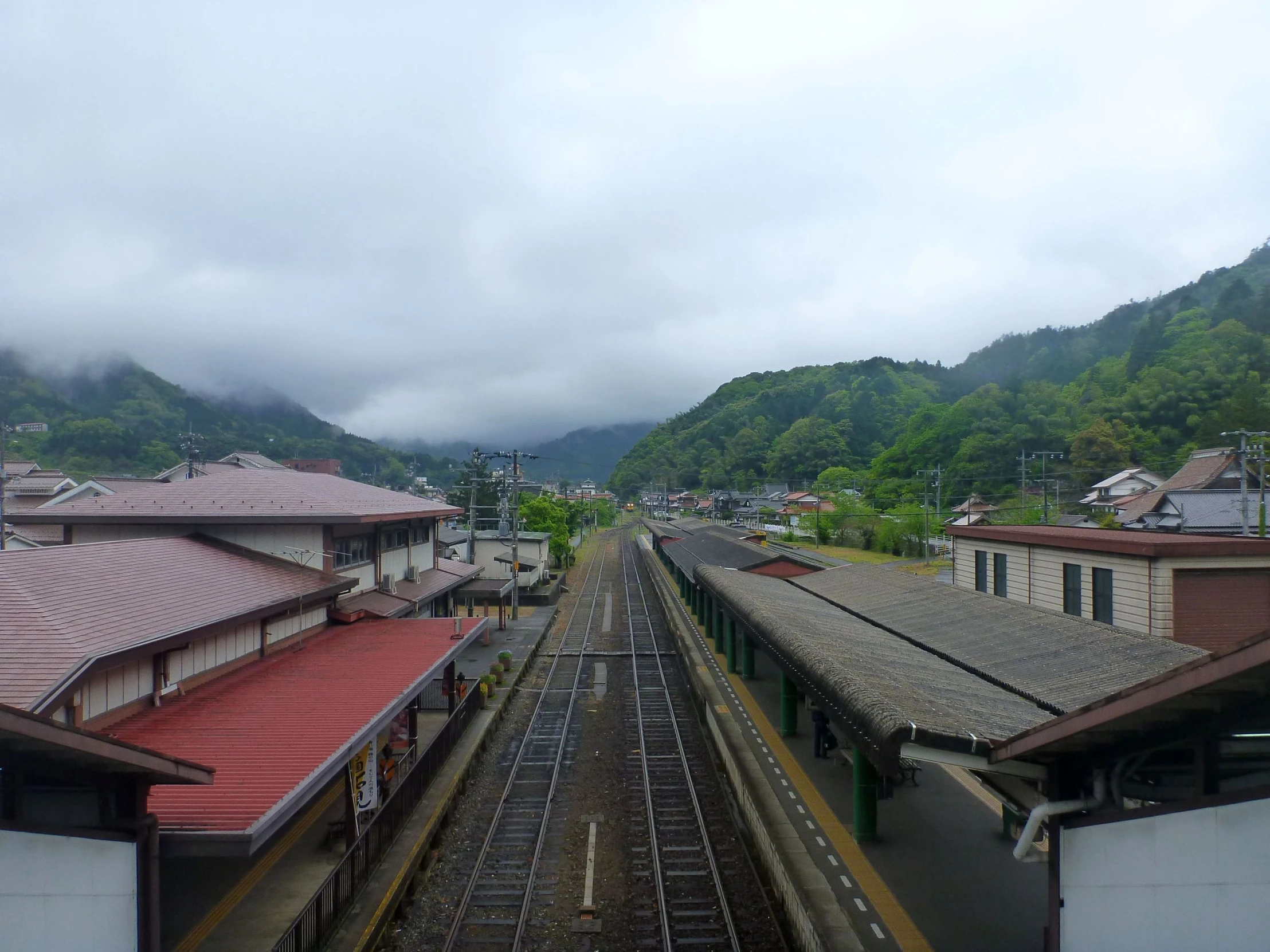 a couple of train tracks running parallel to each other