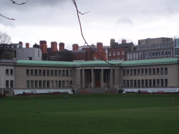 a school building in an old world style town