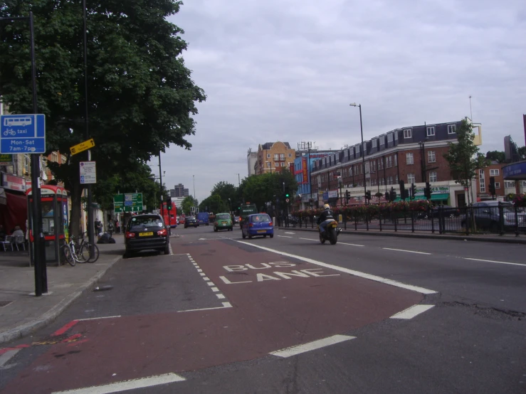 a bike lane at a bus stop in an intersection