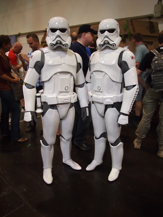 two men dressed up as storm troopers standing together