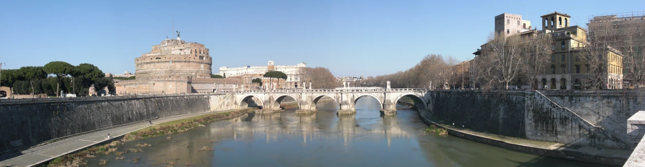 several bridges are shown on either side of the river