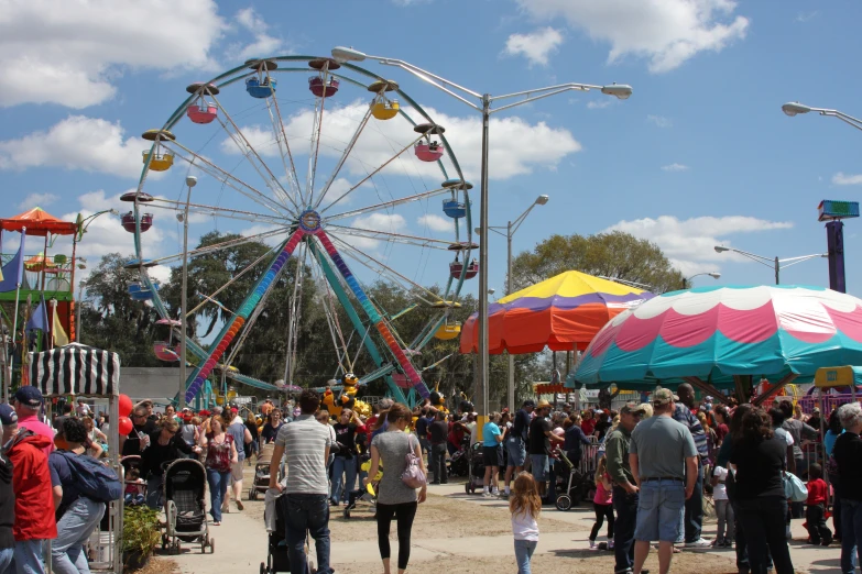 a carnival with many colorful carnival rides