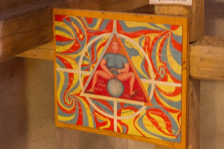 a painting made to look like a woman sitting on the edge of a shelf