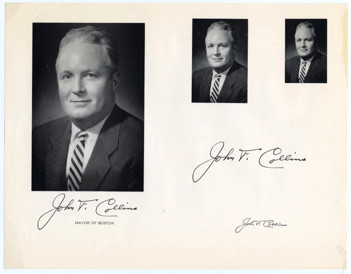 two pictures of men and one signed in black