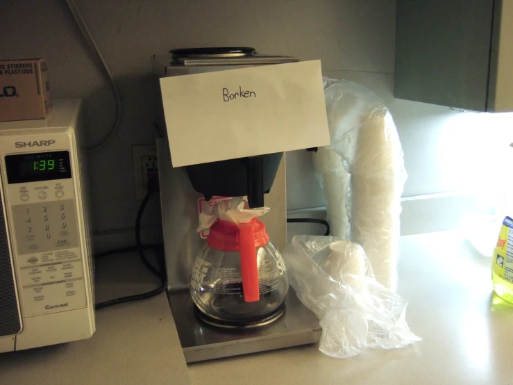 the coffee maker is set up on the counter