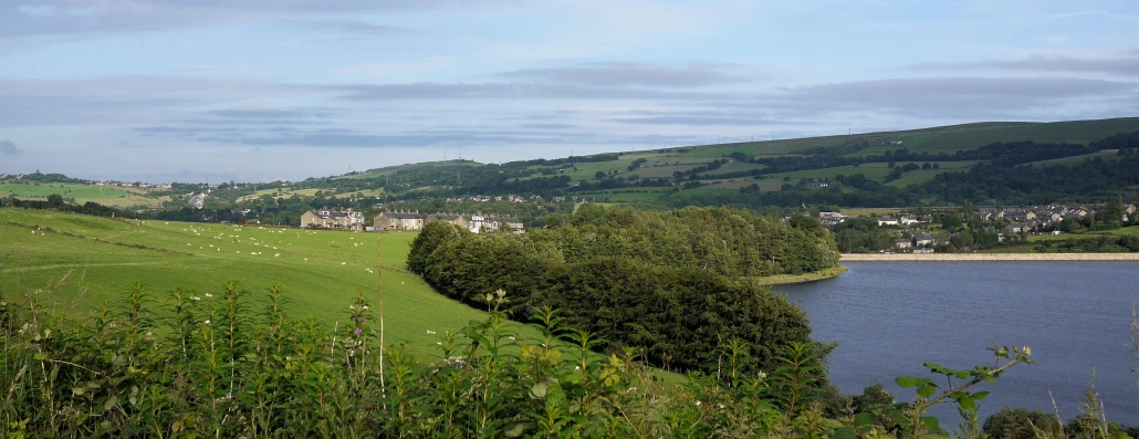 the lush green hills around a body of water