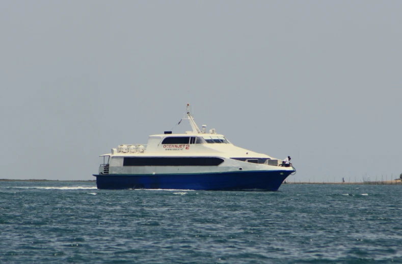 a large boat traveling in open water