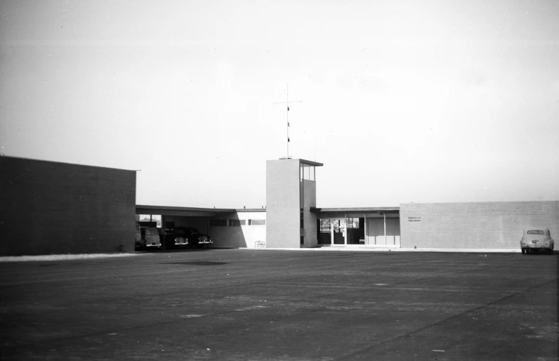 a black and white po of a building