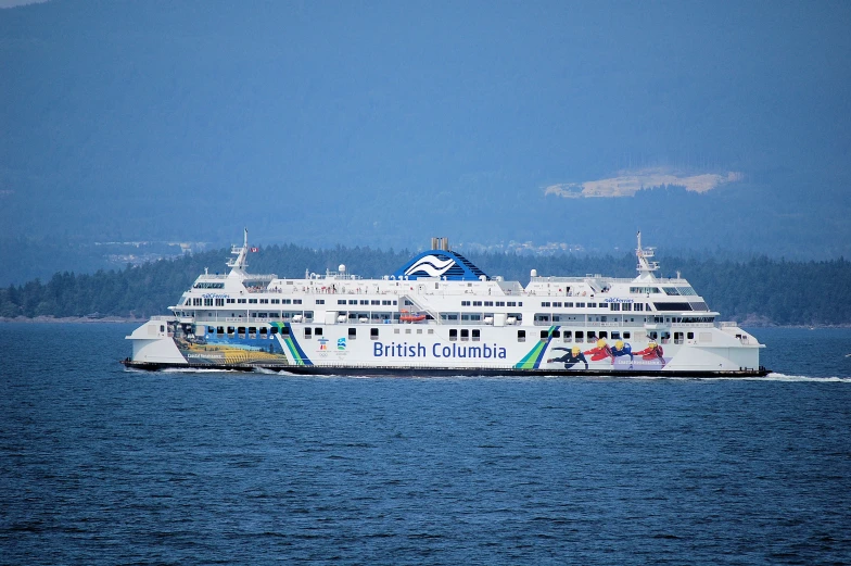 a cruise ship on water near a forest