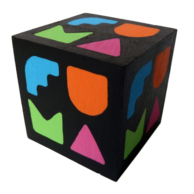 the small block has many colorful shapes on it