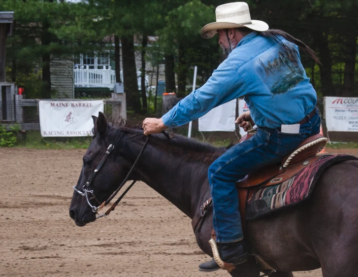 a man is riding on the back of a horse