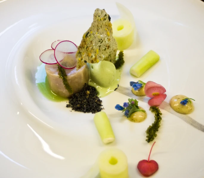 a dinner plate is shown with several different food items