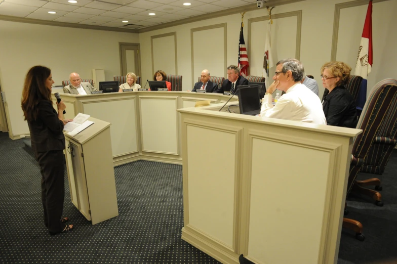 the court room has an empty meeting desk