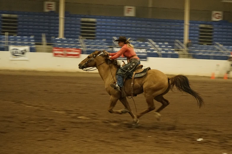 a woman on a horse in the dirt at night