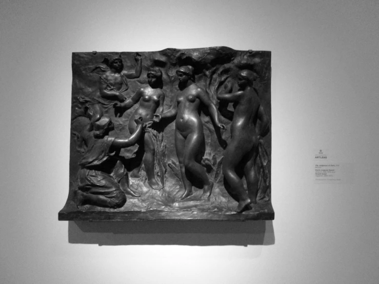 a black and white po of a sculpture on the wall