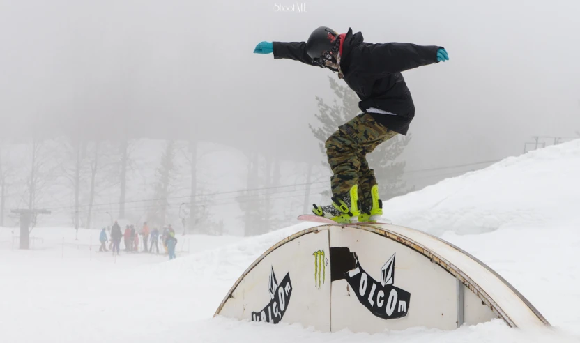 a person that is snowboarding on some type of ramp