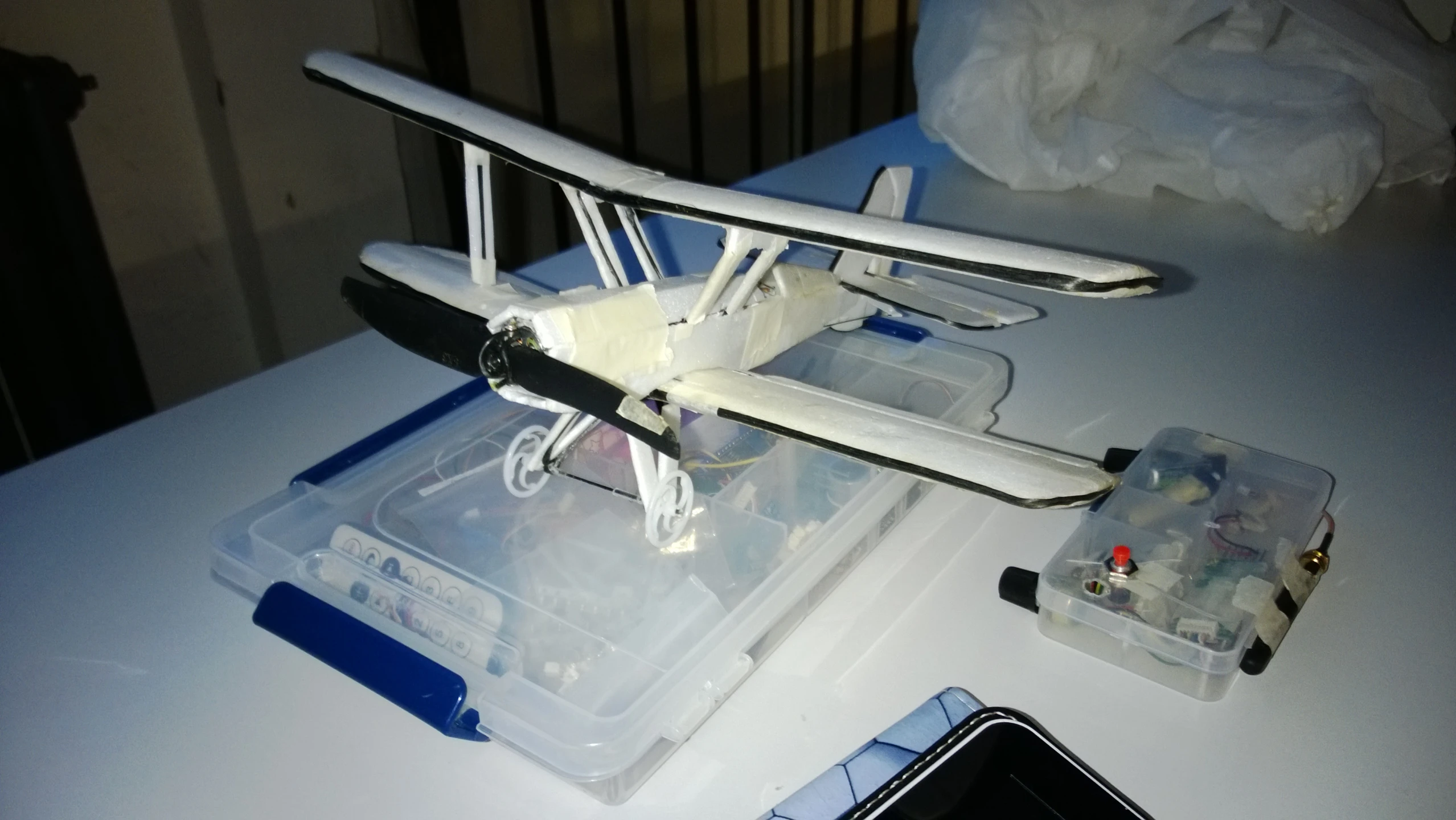 a remote control airplane on a table