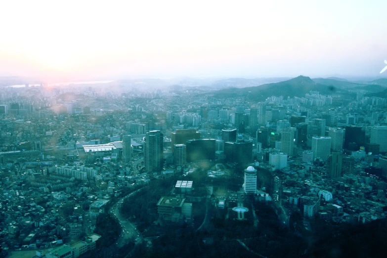 a city is shown seen from an air plane