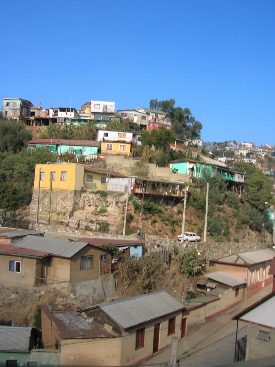 houses are on the side of the hill as seen from the street