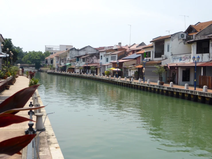 some houses are along the river bank,