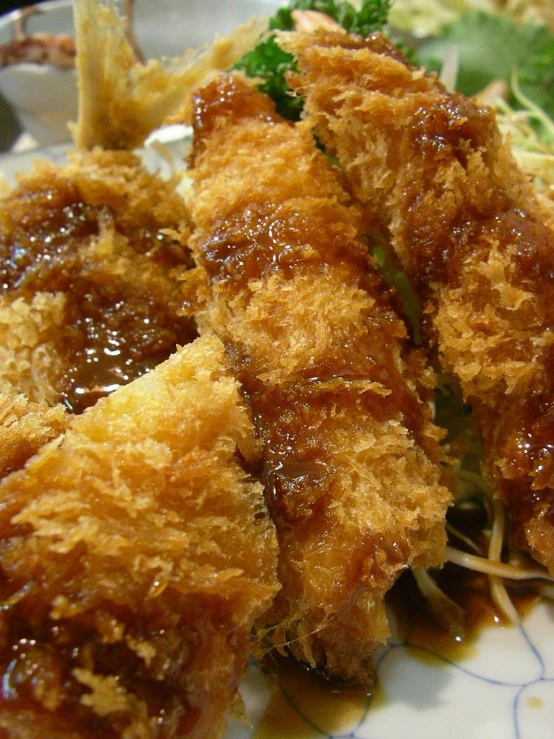 some food on a white plate with brown gravy