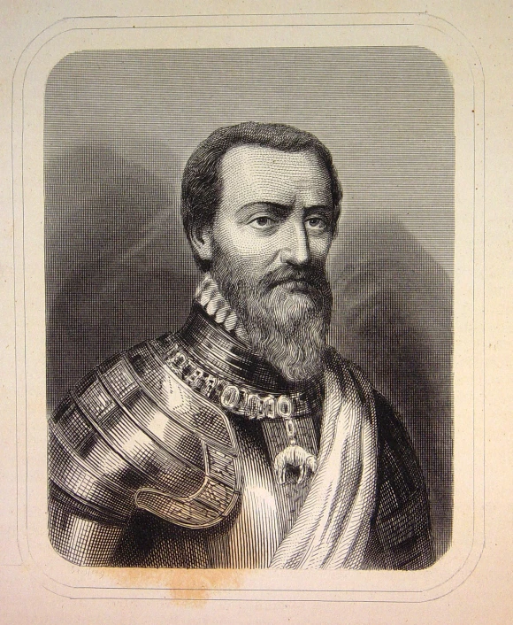 an old fashion engraving of a man with a beard