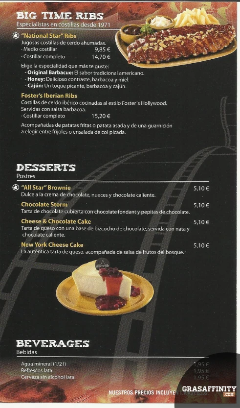 the back cover of the menu with an image of pies on it