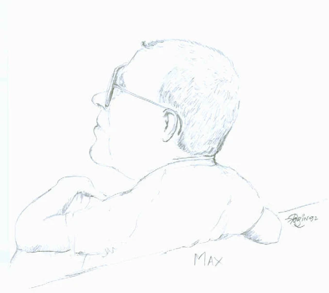 a pencil drawing of a man with glasses
